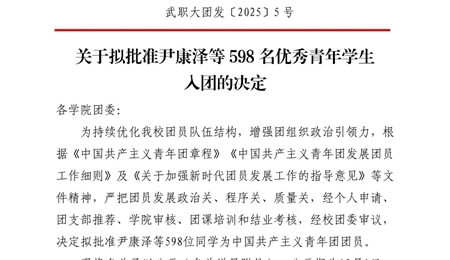 關(guān)于擬批準(zhǔn)尹康澤等598名優(yōu)秀青年學(xué)生入團(tuán)的決定